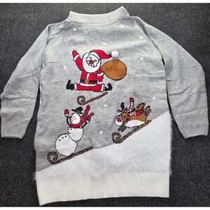 Unbranded Christmas Sweater Womens XL Gray Excellent Cowl Neck‎ Pockets Santa